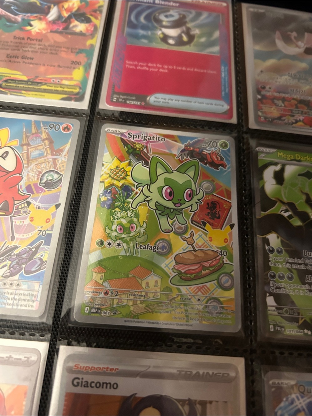 Pokemon Sprigatito Holo Card - Green, Pink, Yellow